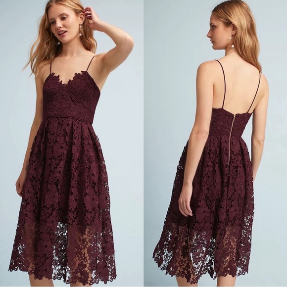 NWT Anthropologie Donna Morgan Burgundy Plum Wine Renata Lace Dress - Picture 1 of 14